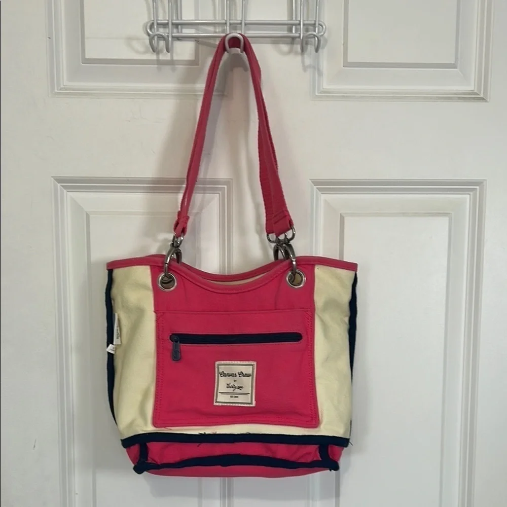 Thirty-One Canvas Pink Navy Cream Shoulder Bag